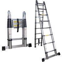 Samuel Alexander 5m Lightweight Aluminium Hinged Telescopic Extendable Multi-Position Ladder & Step Ladder in Silver