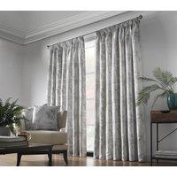 Luxury Living Luxury Fern Jacquard Pencil Pleat Taped Top Ready Made Curtains in Silver | Size: 168 cm width x 229 cm drop