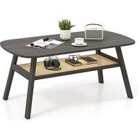 Gymax 2-Tier Coffee Table Rectangular Center Table With Storage Shelf-Black in Black