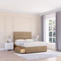 Sloomy California Divan Bed Base No Drawers 12" Footboard & 26" Struts Headboard in Light Brown | Size: Double