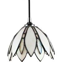 Happy Homewares Floral Petal Themed White Stained Glass Tiffany Pendant Lamp Shade with Beads