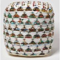 Homescapes Chindi Design Small Square Beanbag Style Footstool in Cream