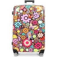 House of Leather Four Wheel Suitcase Hard Shell Lightweight Luggage Flower Print Cabin | Size: Medium