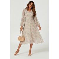 FS Collection Women's Floral Print Long Sleeve Midi Dress In Multi | Size: XL