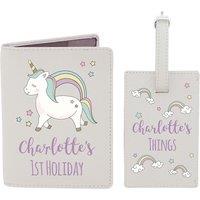 Personalised Memento Company Women's Personalised Baby Unicorn Cream Passport Holder & Luggage Tag Set in Beige