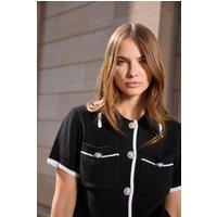 Star by Julien Macdonald Women's Knitted Contrast Pearl Button Cardigan in Black | Size: 18-20