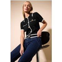 Star by Julien Macdonald Women's Knitted Contrast Pearl Button Cardigan in Black | Size: 10-12