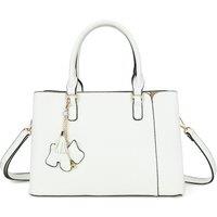 Fontanella Fashion Women's Velvet PU Leather Triple Compartment Shoulder Tote Bag With Dog Charm in White