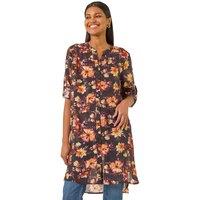 Roman Women's Floral Print Longline Blouse in Orange | Size: 10