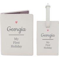 Personalised Memento Company Women's Personalised Pink Heart Cream Passport Holder & Luggage Tag Set in Beige