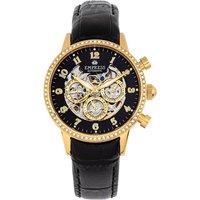 Empress Women's Beatrice Automatic Skeleton Dial Leather-Band Watch with Day & Date in Gold