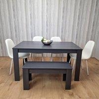 KOSY KOALA Grey Dining Table With 1 Bench & 4 Diamond Stitched White Chairs in Dark Grey