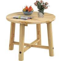 Costway Outdoor Side Table Patio End Table with Solid Wood Structure in Natural