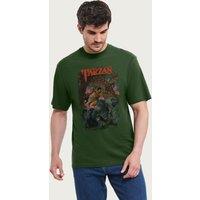 Tarzan Men's Leaping Animal Illustration T-Shirt in Bottle Green | Size: XL