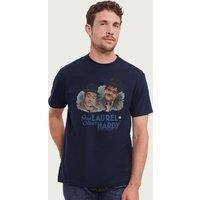 Laurel And Hardy Men's Stan Laurel & Oliver Hardy Comedy Duo Painted Portrait T-Shirt in Navy | Size: Medium