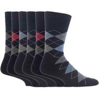 SOCKSHOP Gentle Grip Men's 6 Pack Elastic Square Patterned Cotton Socks for Poor Circulation in Dark Brown | Size: 6-11
