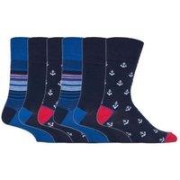 SOCKSHOP Gentle Grip Men's 6 Pack Elastic Square Patterned Cotton Socks for Poor Circulation in Navy | Size: 6-11