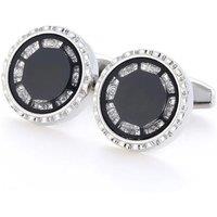 Charles William Men's Round Silver & Black Cufflinks with Ridges & Stunning Elements