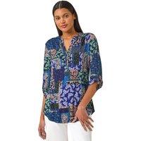 Roman Women's Paisley Contrast Print Stretch Top in Navy | Size: 12