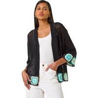 Roman Women's Edge Crochet Hem Knit Cardigan in Black | Size: 20