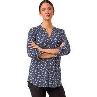 Roman Women's Stretch Ditsy Floral Buttoned Top in Blue | Size: 16