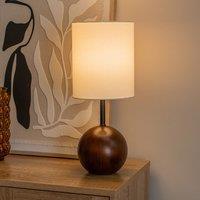 ValueLights Brandon White Tall Linen Lamp Shade Dark Walnut Wood Ball Table Lamp with Bulb in Brown