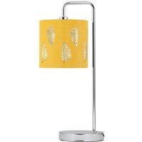 First Choice Lighting Chrome Arched Table Lamp with Ochre Fern Cut Out Shade in Silver