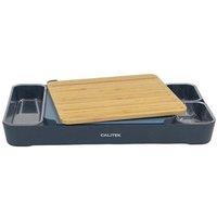 Calitek Chopping Board Set 1 Bamboo & 1 BPA Free Plastic Cutting Board Blue