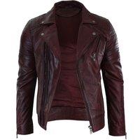 TruClothing Men's Slim Cross Zip Brando Real Leather Jacket in Burgundy | Size: Small