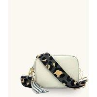 Light Grey Leather Crossbody Bag With Grey Leopard Strap