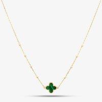 T.H.Baker Women's 9ct Yellow Gold Green Malachite Clover Necklace 1.19.2240 | Size: Adjustable