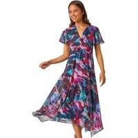 Petite Print Twist Front Dobby Midi Dress