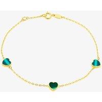T.H.Baker Women's 9ct Yellow Gold Malachite Heart Bracelet 1.29.1652 | Size: 19 cm