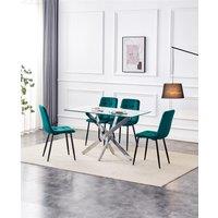 KOSY KOALA Modern Rectangle Glass Dining Table Set With 4 Green Velvet Chairs Dining Room Furniture in Brown