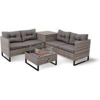Outdoor Living Palma Rattan Corner Fire Pit 4 Seater in Grey