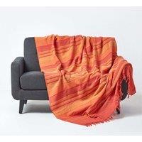 Homescapes Cotton Morocco Striped Throw in Terracotta | Size: 255 cm x 360 cm