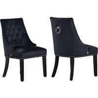 Life Interiors Set of 2 'Windsor' Knocker Back Velvet Dining Chairs Solid Wood Legs in Black