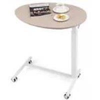 Costway Standing Laptop Table Height Adjustable Rolling Desk with Oval Tabletop in Pink