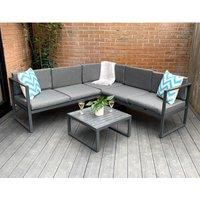 Outdoor Living Chester Grey Modern Metal Garden Furniture 5 Seat Corner Sofa & Coffee Table Patio Set