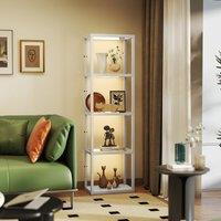HOMCOM LED Floor Lamp with Glass Shelves, Dimmable Room Lamp, Grey