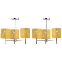 First Choice Lighting Set of 2 Brea - Chrome 3 Light Fittings with Ochre Fern Shades in Silver