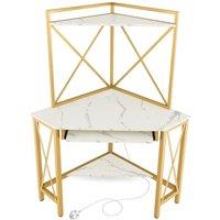 Costway Corner Writing Desk Home Office Space Saving Computer Desk with Keysboard Tray in White