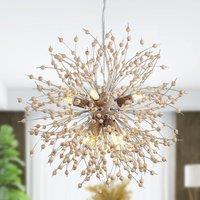 Garwarm 8-Lights Wooden Beads Dandelion Chandelier in Brown