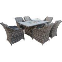 FURNITURE ONE 7 PCS Rattan Dining Sets with 160x96CM Gas Fire Pit Table + Fully Assembled Chair in Grey | Size: 7 Pack