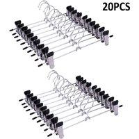 VOGREX 20PCS Strong Metal Clips Hangers Chrome Clothes Coat Trouser Skirt Rack in Silver | Size: 28 cm