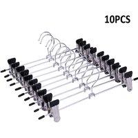VOGREX 10PCS Strong Metal Clips Hangers Chrome Clothes Coat Trouser Skirt Rack in Silver | Size: 300 cm x 100 cm