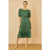 Yumi Women's Green Gold Foil Spot Midi Dress With Scoop Back | Size: 12
