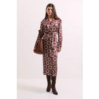 Principles Women's Geo Satin Collar Midi Dress in Brown | Size: 16