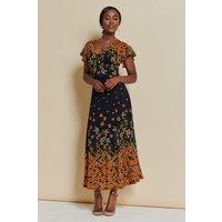 Jolie Moi Women's Lace Floral Print Fit & Flare Maxi Dress in Orange | Size: 8