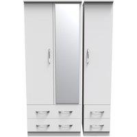 Ready Assembled 2 U Hampshire Triple 2 Drawer Mirror + Drawer Wardrobe (Ready Assembled) in White